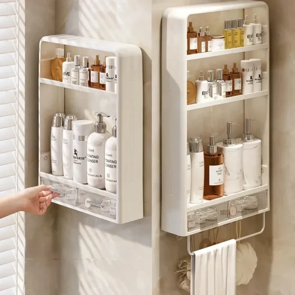 Organizer Shelf Wall Mounted Punch free Makeup Storage Racks (1)