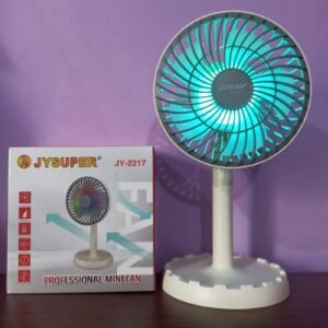 JYSuper JY-2217 Portable Desk Fan: Rechargeable, AC/DC Power, Stylish RGB Light, Strong Airflow